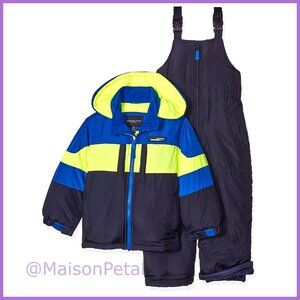 Boys' Snowsuit with Hooded Puffer Jacket and Adjustable Suspenders